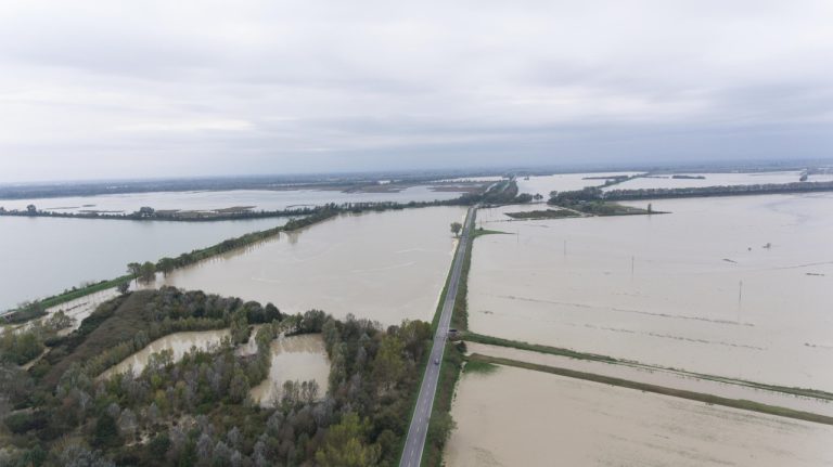 zaplavené polia a rozširovacie nádrže v Argente v Taliansku