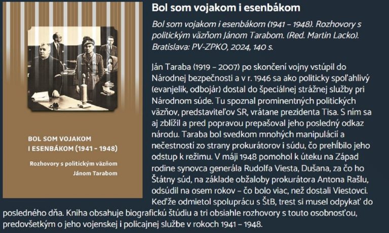 Bol som vojakom i esenbákom /1941 - 1948/ Rozhovory s politickým väzňom Jánom Tarabom