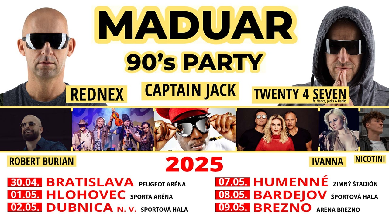 Maduar prináša svetové hviezdy do 6 miest na Slovensku na najväčšiu rodinnú 90’s party